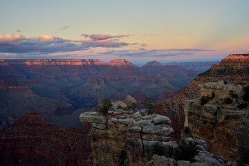 Aerial view of Grand Canyon landscape during sunset