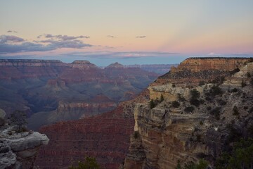 Aerial view of Grand Canyon landscape during sunset