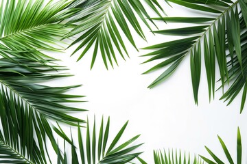 Artistic Arrangement of Palm Leaves Against a White Background with Ample Space