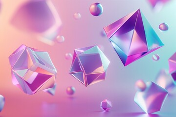 Colorful Geometric Shapes Floating on a Smooth Gradient Background