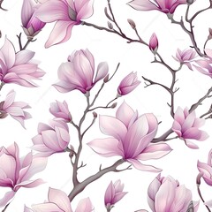Magnolias in bloom, seamless pattern, light watercolor, spring elegance. Seamless pattern, Fabric Pattern, Tumbler Wrap, Mug Wrap.	