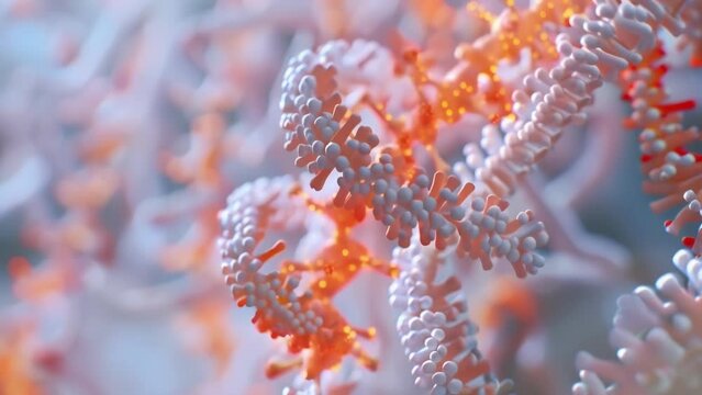 A closeup image of a molecular model of a rie the cellular structure responsible for synthesizing proteins using instructions from . AI generation.