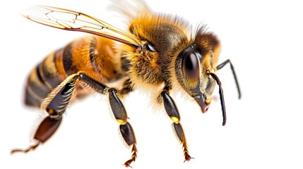 A charming isolated flying honeybee   AI generated illustration - obrazy, fototapety, plakaty