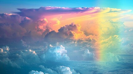 A charming isolated flying rainbow cloud   AI generated illustration - obrazy, fototapety, plakaty