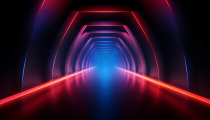 Fototapeta premium A long tunnel with blue and red lights