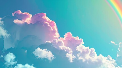 A cluster of floating rainbows with clouds on either end  AI generated illustration - obrazy, fototapety, plakaty