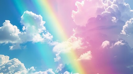 A cluster of floating rainbows with clouds on either end   AI generated illustration