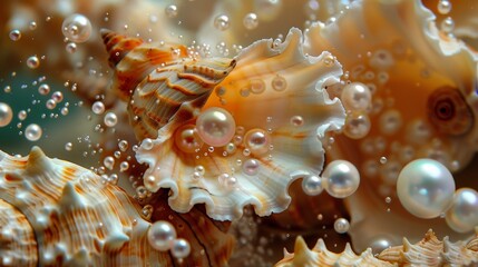 A cluster of flying seashells with pearls inside   AI generated illustration