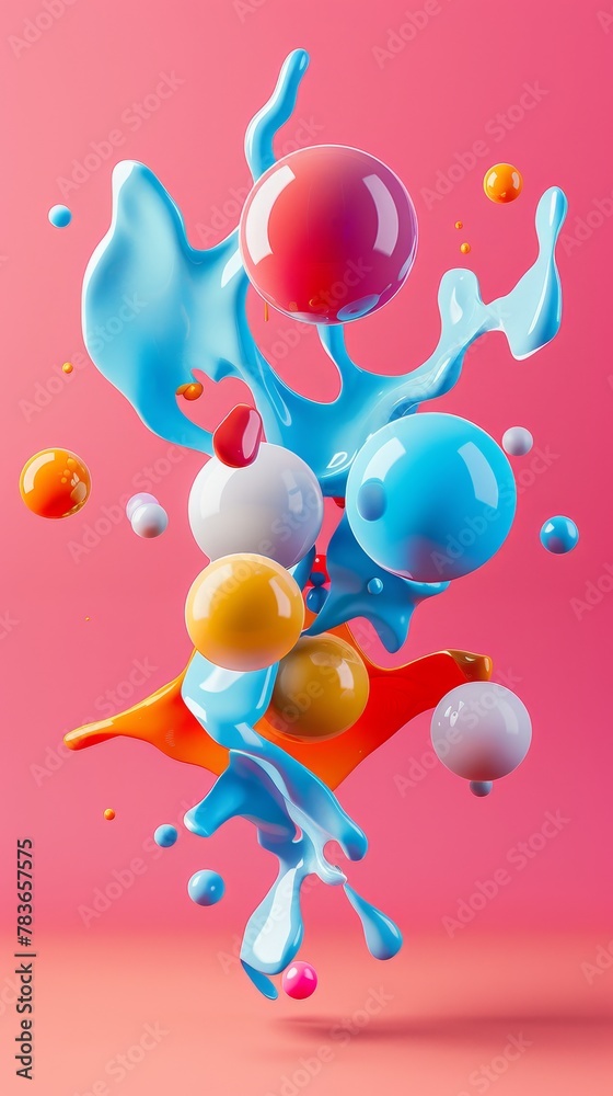Poster vibrant and abstract flying elements against a minimalist backdrop 3d style isolated flying objects 
