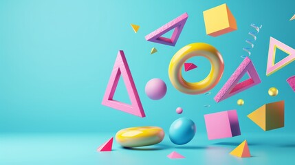 Vibrant and abstract flying elements against a minimalist backdrop 3d style isolated flying objects memphis style 3d render   AI generated illustration