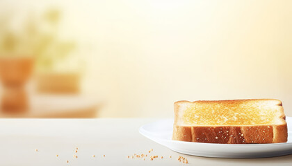 A slice of toast with butter on it sits on a white plate