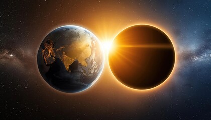 Obraz na płótnie Canvas Solar eclipse. Sun behind the clouds and moon. Amazing scientific natural phenomenon