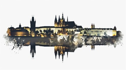 A vector illustration portraying the silhouette of the Prague skyline, complete with reflections, capturing the picturesque landscape of Prague, Czech Republic.





 - obrazy, fototapety, plakaty