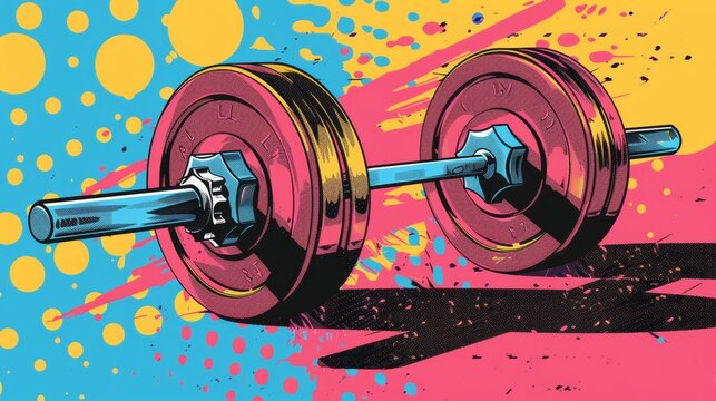 Weightlifting equipment in a pop art theme   AI generated illustration