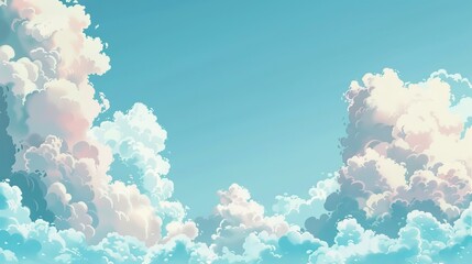 Whimsical clouds drifting in the background   AI generated illustration - obrazy, fototapety, plakaty