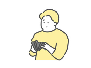 財布の中身を見て不安になる男性イラスト