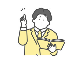 指差しをしながら説明をする男性イラスト