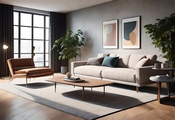Naklejka na ściany i meble modern living room with fireplace Generated with AI.