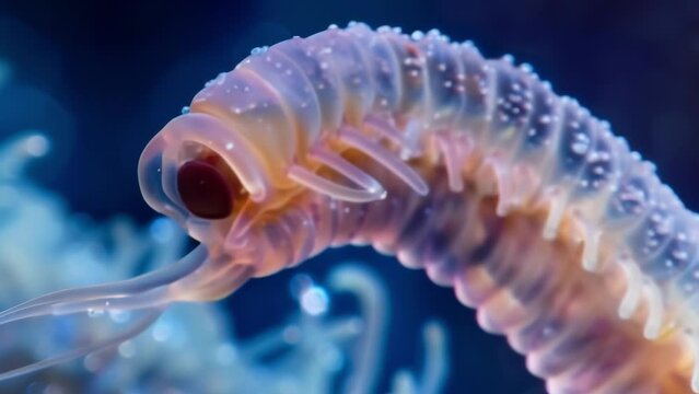 Highly magnified image of a nematodes mouth and feeding apparatus providing insight into its feeding behavior. . AI generation.