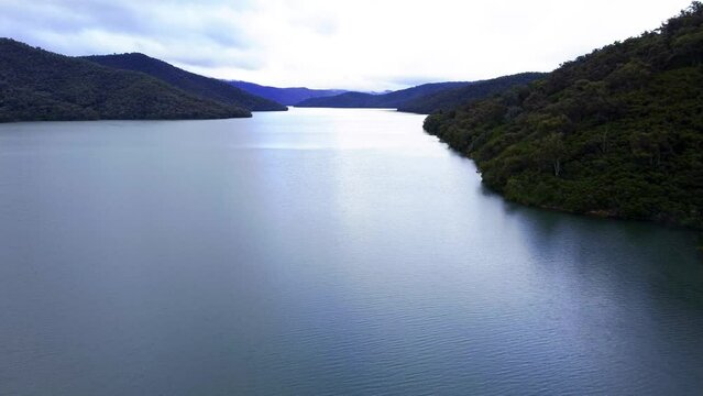 Drone hovering over the Lake Eildon in Australia