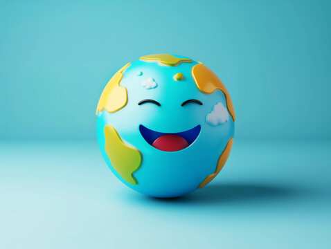 Smilie face earth globe icon emoji 3d render happy