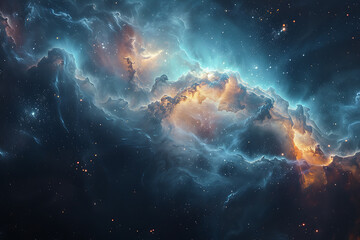 Fototapeta na wymiar Mesmerizing digital artwork of deep space, featuring vibrant nebulae and distant galaxies in a swirling cosmic expanse, perfect for captivating sci-fi backgrounds and cosmic-themed designs