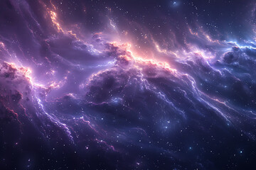 Vibrant digital rendering of deep space featuring a mesmerizing nebula and distant galaxies, perfect for creating cosmic-themed wallpapers and stunning sci-fi visuals - obrazy, fototapety, plakaty