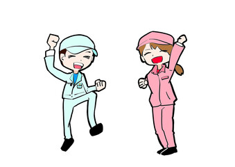 作業服の男女が喜んでいるイラスト