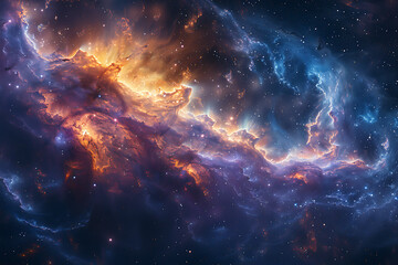 Fototapeta premium Vibrant digital rendering of deep space featuring a mesmerizing nebula and distant galaxies, perfect for creating cosmic-themed wallpapers and stunning sci-fi visuals