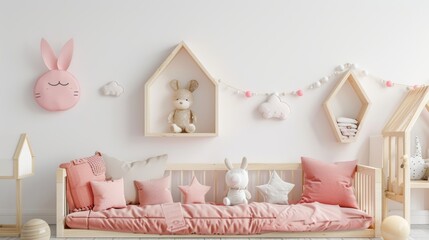 Mockup wall in children's room on white wall background.