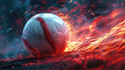 Foto op Canvas Futuristic Robotic Soccer Ball Emitting Luminous Red Light Trails Highlighting the Fusion of Sports and Advanced Technology © Sittichok