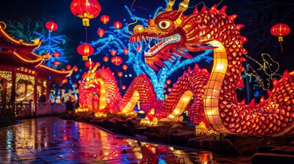 Obraz premium Red Chinese lantern festival, spectacular