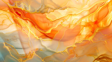 Abstract background of acrylic paint in yellow, orange and blue tones ,Soft semi-transparent fabric with beautiful continuous light yellow ,red ,green lines