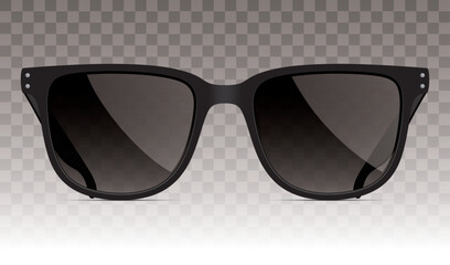 Black sunglasses, isolated on the transparent background. Classic shape unisex fashion black eyewear, vector illustration.