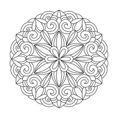 Mandala Art design in circle coloring book page