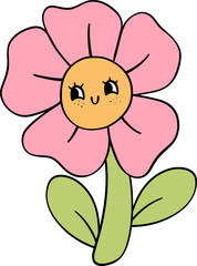 Fototapeta premium Retro Flower with stem Pastel Doodle Drawing Cartoon 