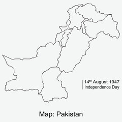 Vector outline map of Pakistan isolated on white background.