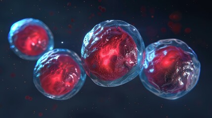 Cell division in early-stage embryo, highlighting the process of mitosis in human or animal cells. Key concept in developmental biology and medical research