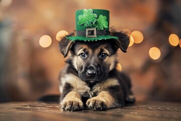 Cute Puppy Wearing Saint Patrick's Day Hat - obrazy, fototapety, plakaty