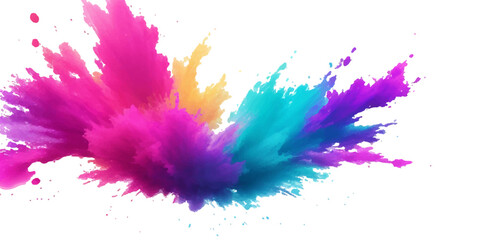 Bright colorful watercolor splash splatter stain brush strokes on white background. Modern vibrant aquarelle spot. Rainbow trendy isolated design on white. Element. Vector watercolor illustration.	