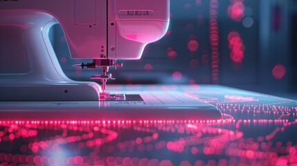 Innovative Robotic Sewing Machine with Dynamic Red Light Trails Showcasing Advancements in Textile Manufacturing