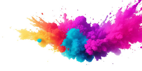 Bright colorful watercolor splash splatter stain brush strokes on white background. Modern vibrant aquarelle spot. Rainbow trendy isolated design on white. Element. Vector watercolor illustration.	