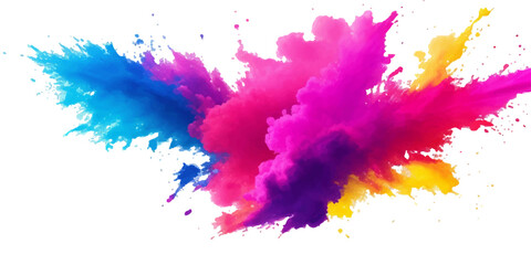 Bright colorful watercolor splash splatter stain brush strokes on white background. Modern vibrant aquarelle spot. Rainbow trendy isolated design on white. Element. Vector watercolor illustration.	