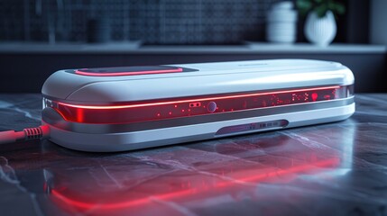 Sleek Robotic Vacuum Sealer with Vibrant Red Accents Showcasing Integrated Technology for Efficient Food Preservation