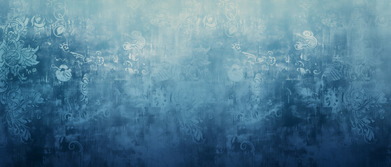 Elegant Blue Floral Patterns Over Grungy Textured Background for Creative Design Concepts - obrazy, fototapety, plakaty