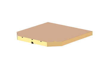 Golden pizza box isolated on white background. 3d render