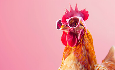 Fashion-Forward Fowl: Chic Chicken in Sunglasses - obrazy, fototapety, plakaty