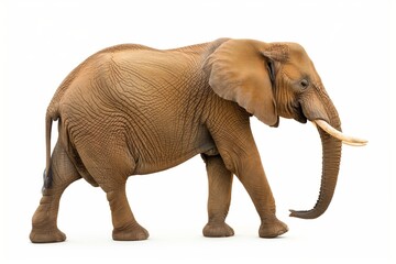 Side view of an African elephant in motion isolated on a white background.