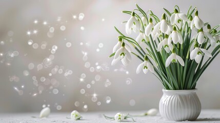 bouquet of snowdrops on blank background with space for text