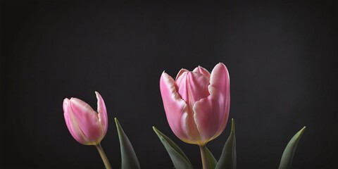 Pink Tulip . Tulip with long stems against a black background.
